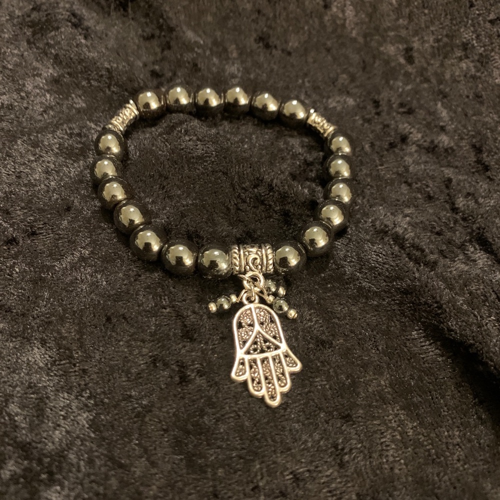 Hematite Bracelet with Hamsa Hand Charm